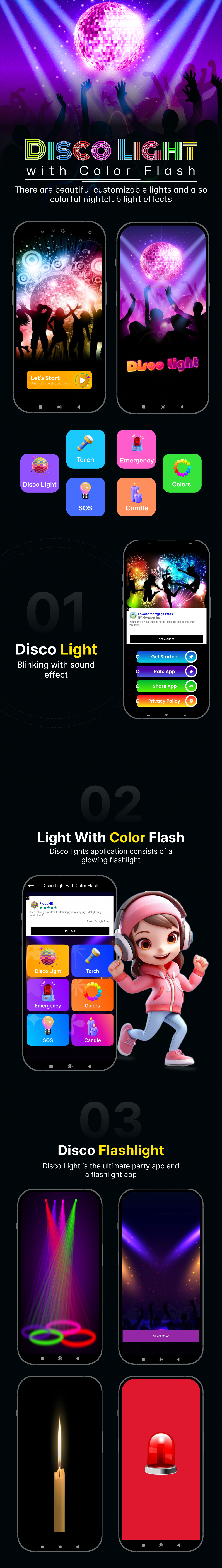 Disco Light with Color Flash - Disco Flash Light - Admob - Android App - 1